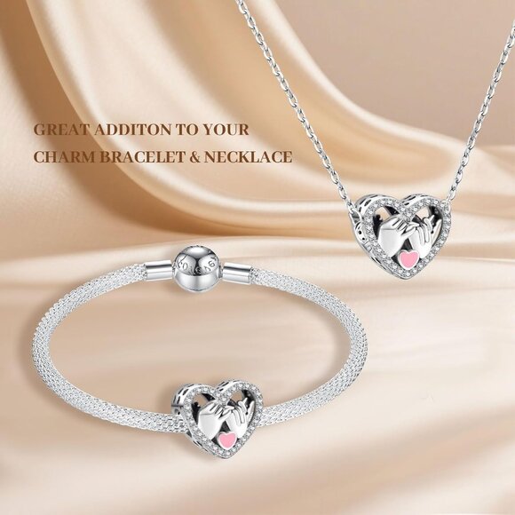 Sterling Silver Love Heart Mom Charm for Bracelets & Necklaces, 9mm Hole, Cubic - Picture 5 of 9